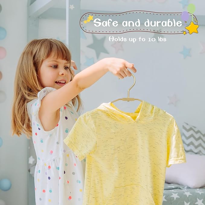 VWV Gold Aluminum Hangers, 20 Pack Baby Hanger，12.6 Inch Children Baby Hangers, Sturdy Metal Children Clothes Hangers for Wardrobe, Space-Saving Toddler Hanger