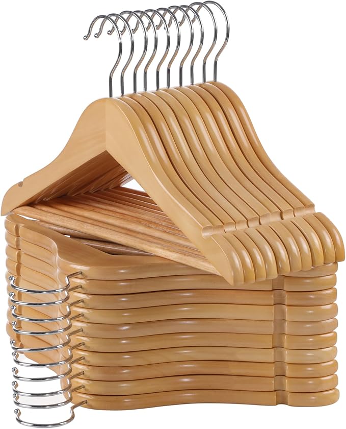 Kids Wooden Hangers 20 Pack, Natural Wooden Baby Hangers with Smooth Finish, Solid Wood Children Hanger for Clothes with Precisely-Cut Notches, Swivel Hook Baby Clothes Hanger for Closet