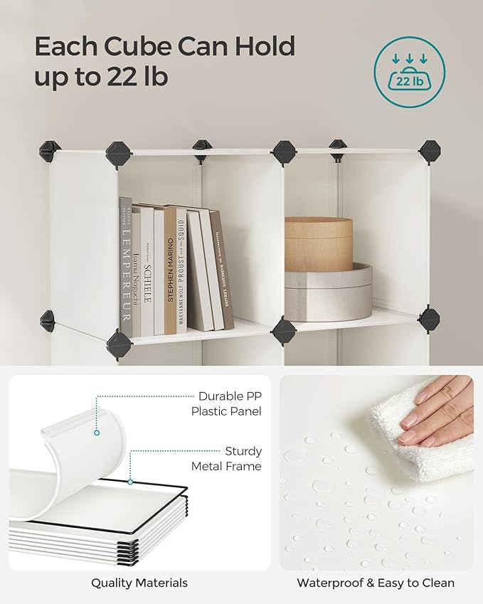 SONGMICS Cube Storage Organizer, Set of 16 Plastic Cubes, Closet Organizers and Storage, Room Organization, Bedroom Living Room, 12.2 x 48.4 x 48.4 Inches, Cream White ULPC442M01
