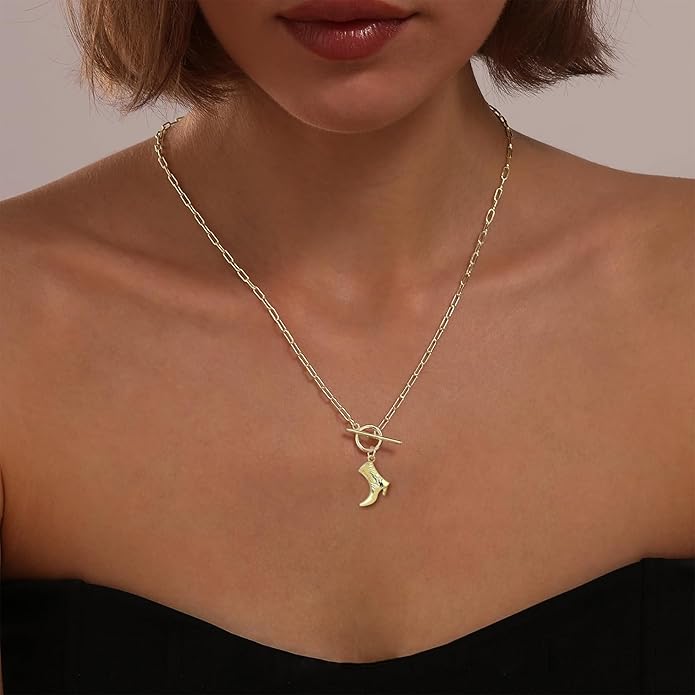 Chunky Gold Necklace for Women Gold Evil Eye Cowboy Pendant Necklace Dainty Paperclip Chain Vintage Luck Amulet Choker Necklaces Celestial Jewelry Gift