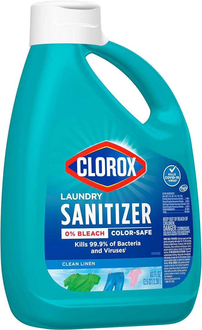 Clorox Laundry Sanitizer, 0% Bleach, Color Safe, Clean Linen, 80 Fl oz, Pack of 2 (Pack May Vary)