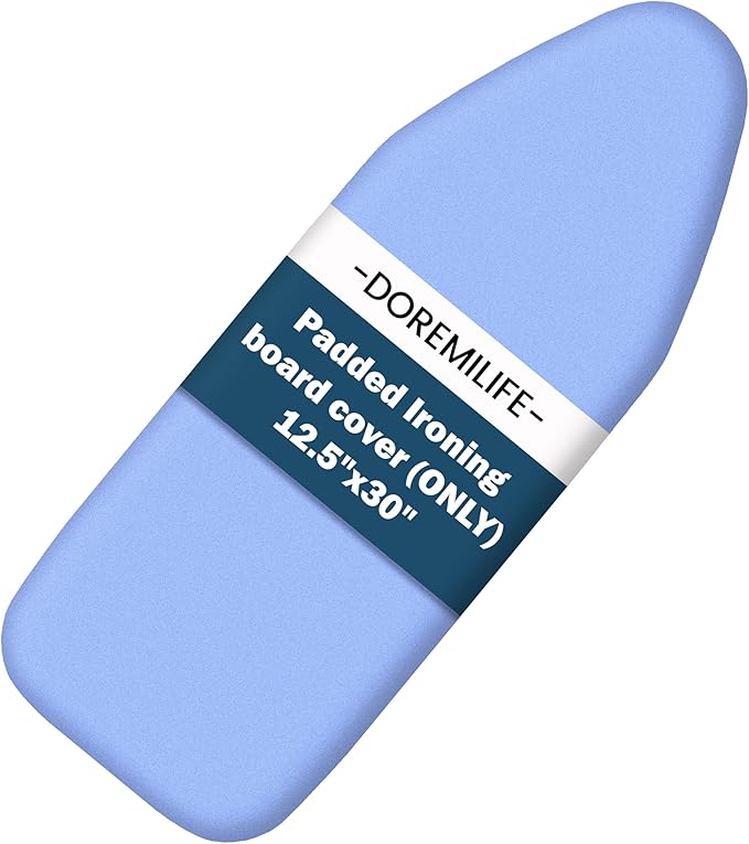 Small Ironing Board Cover and Pad 12.5”x30”, Silicone Coated Scorch Resistant Pure Cotton, Small Iron Board Cover with Padding, Tabletop Mini Ironing Board Cover and Pad, Drawstring Blue