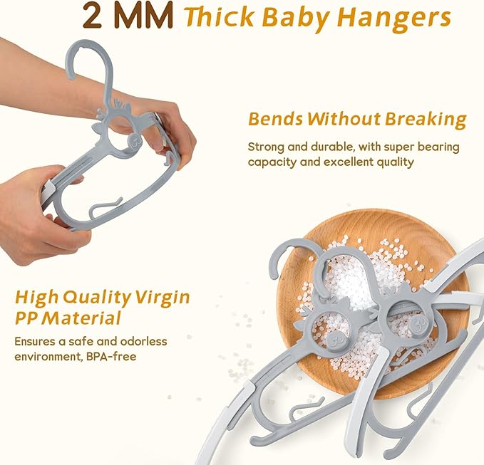 Baby Hangers 40PCS, 11"-14" Extendable and Stackable Kids Hangers, 45g Ultra-Thick Space Saving Non-Slip Plastic Hanger for Infant, Toddler and Nursery Closet, Gray