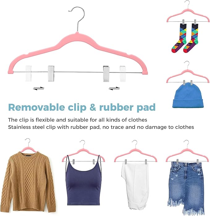 VECELO Premium Velvet Clothes Hangers Suit with Metal Clips (20 Pack)-Non Slip & Space-Saving with 1 Magic Hangers & 2 Tie Rack Excellent for Men and Women