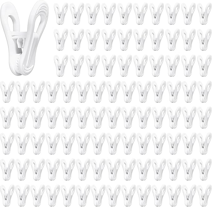 100 Pack White Hanger Clips Multi-Purpose Baby Hanger Clip, Plastic Clothing Clips for Socks, Hats, Food Chip Bags and Notes