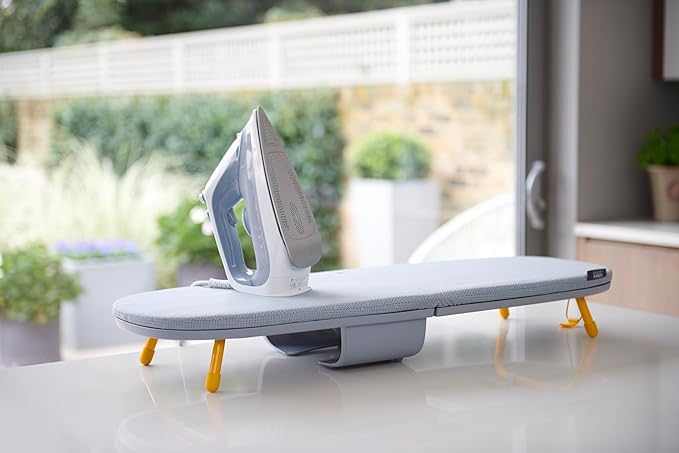 Joseph Joseph Pocket Folding Tabletop Ironing Board with Iron Holder and Wall Mount, Compact Space-Saving, Grey/Yellow