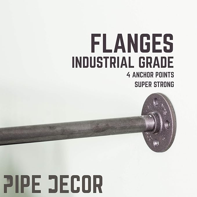 PIPE DECOR Industrial Pipe Wall Mounted Clothing Rack. Heavy Duty Rustic Vintage Steel Grey Black Metal