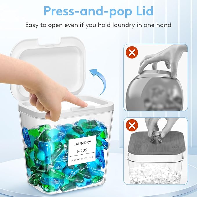 Lifewit Laundry Pods Container with Pop-up Lid, Laundry Room Organization, Dryer Sheet Holder for Washing Powder Scent Booster Beads, 2700 +2000ml/0.72+0.5gal,3 Pcs