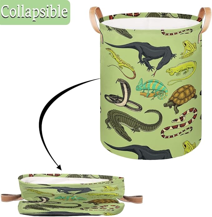 Large Laundry Basket Hamper - Reptiles 62L Collapsible Storage Bin for Kids Toys, Dirty Clothes, Blankets, Tall Baby Nursery Hamper for Boys Bedroom Bathroom Decor, Gift Basket