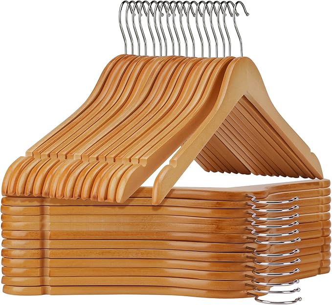 Wooden Hangers Pack of 20 - Sturdy, Heavy Duty Hangers for Shirts, Dresses, Coats & More (Natural)