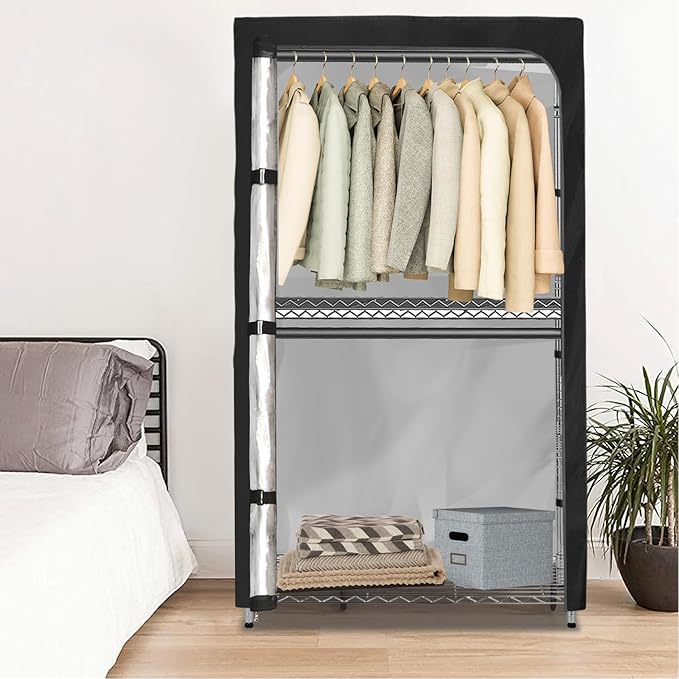 Storage Shelf Covers for Wire Shelving,600D Heavy Duty Outdoor Waterproof Shelf Cover,Storage Rack Cover for Wire Shelf with zipper,36''W x 16''D x 72''H,Black with Clear Front