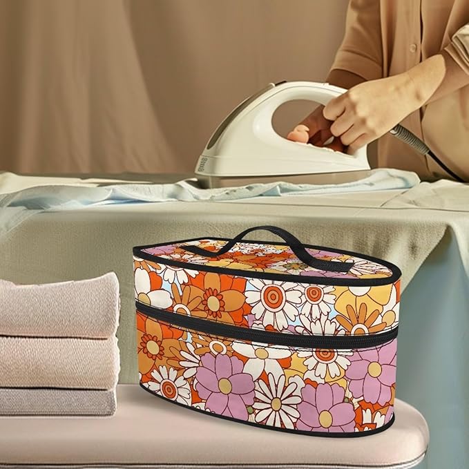 Hippie Flower Iron Storage Bag Fits for Accessories Travel Irons, Lightweight Colorful Clothes Iron Storage Case with Smooth Zipper