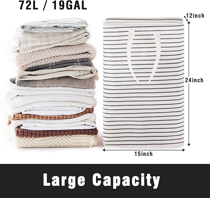 72L Large Collapsible Laundry Basket, Freestanding Clothes Hamper with Easy Carry Long Handles, Waterproof Washing Bag for Bedroom, Bathroom, and Nursery (Grey, 2 Pack)