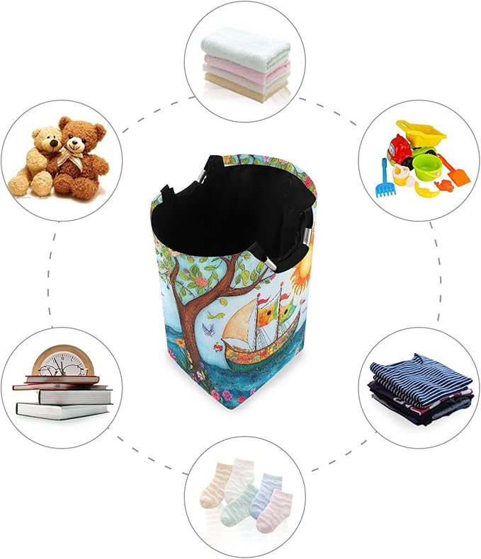 xigua Sun and Ship Large Laundry Hamper with Handle, Foldable Clothes Hamper Collapsible Storage Basket for Toys and Clothes Organization in Bedroom, Bathroom, and Laundry Room