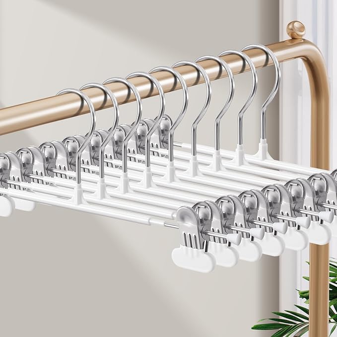 HUADYMEET 20 Pack 14Inch Pants Hangers with Wide Clips,Metal Trouser Hanger for Jeans.Space Saving Skirt Hangers Heavy Duty Non-Slip Adjustable Clothes Shorts Hanger for Women,Men,White