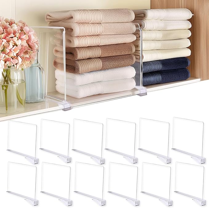 Shelf Dividers for Closet Organization, 12Pcs Closet Purse Organizeder Acrylic Shelf Dividers Purse Closet Organized Closet Dividers for Shelves Clear Shelf Dividers Shelf Separators in Closet (Clea1)