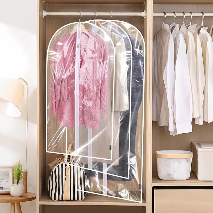 BALEINE 40'' Clear Garment Bags, 6 Packs PEVA Dress Bag for Closet Clothes Dresses Suit Coats Storage (Clear, 6PK)