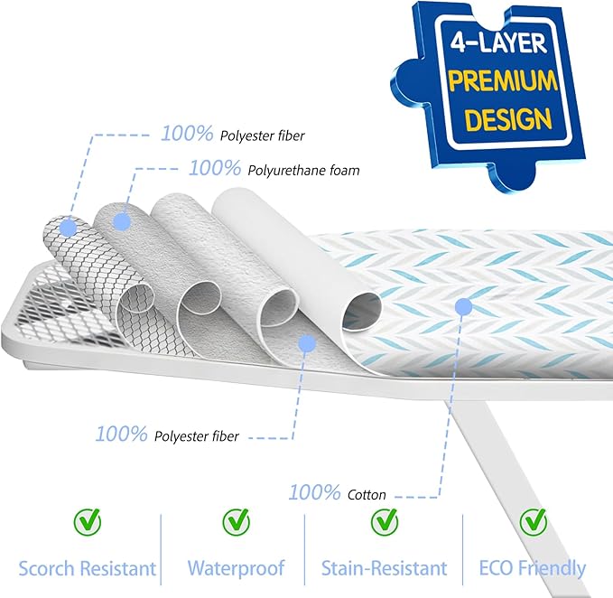 BNDX Ironing Board Cover with Padding for College Students - 15x54 Inch Thick 2 Click Buckles Household Moms Bedrooms, High Heat Resistance Eco-Friendly Material Easy-to-Use - Verdant Calm