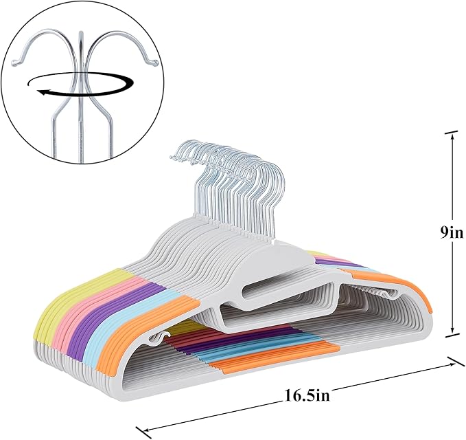 VECELO 50 Pack Coat Hangers, Premium Quality Plastic Suit Clothes Hanger, Non-Slip, Heavy-Duty, S-Shaped Opening, 360º Swivel Hook, Space-Saving for Bedroom Closet