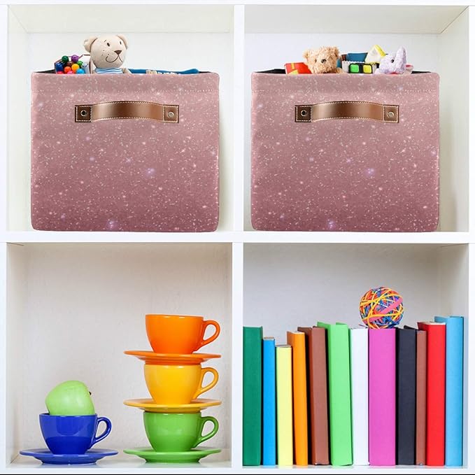 Rose Gold Sequins Storage Basket Bin, Large Cube Storage Box Canvas Collapsible Storage Organizer for Home Office Closet, Valentine's Day Gifts - 15 L x 11 W x 9.5 H