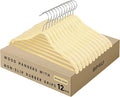 12-Pack Slim Wooden Hangers with Non-Slip Rubber Grips, Birch Plywood Hangers with Wood Pants Bar, Durable Space-Saving, Swivel Hook, No Shoulder Bumps for Shirts, Sweaters, Jackets & Dresses