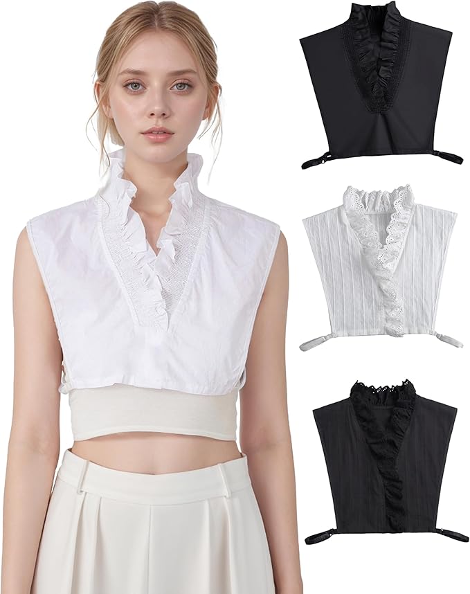 Victoria Cotton Shirts Elegant Ruffle Collar V Neck Dickey Mock Turtleneck Faux Collars for Women Girls