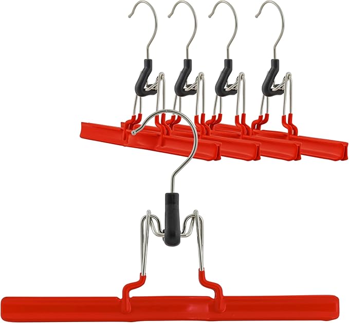Mawa by Reston Lloyd Non-Slip Space Saving Clothes Hanger with Clamp for Pants and Skirts, Style M/26, Set of 5, Red