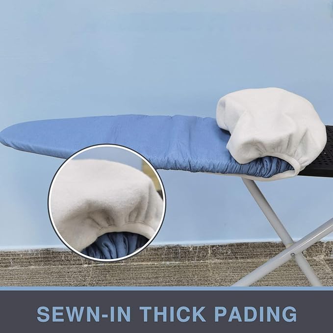 Ironing Board Cover and Pad, Standard Size 15x54, Thick Padding, Elastic Edge, Silicone Coated, Resist Scorching, Adjustable Fastener, Heavy Duty Padded Iron Board Covers (Blue)