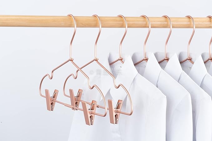 Metal Hangers Baby Clothes 12.5" Rose Gold Clips Hanger Children Kids Pants Hanger Display and Storage (30)