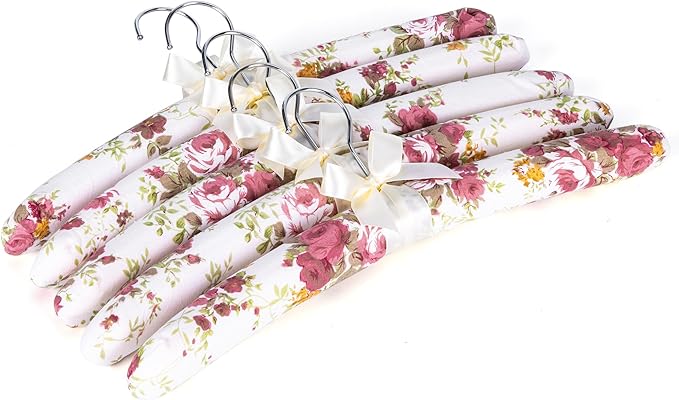 NEOVIVA Padded Hangers for Women Clothing, Floral Clothes Hangers, No Shoulder Bump Hangers for Adult, Padded Clothes Hangers for Women Sweaters, Dresses, Suits (Pack of 5)