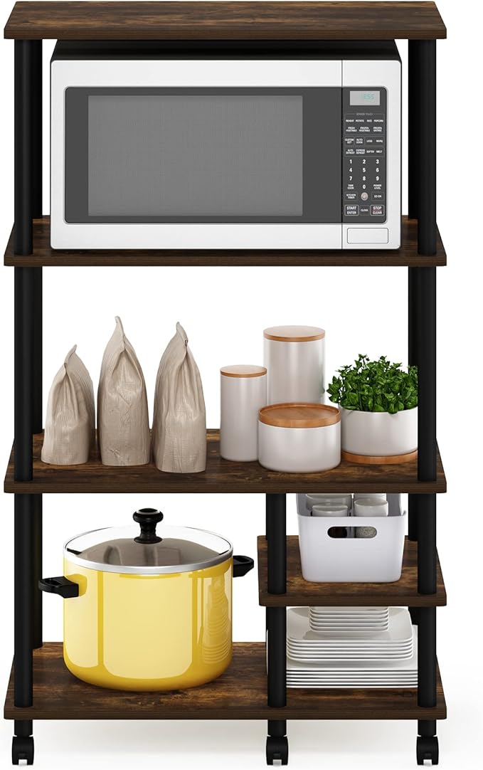 Furinno Turn-N-Tube 4-Tier Toolless Kitchen Storage Shelf Cart, Amber Pine/Black