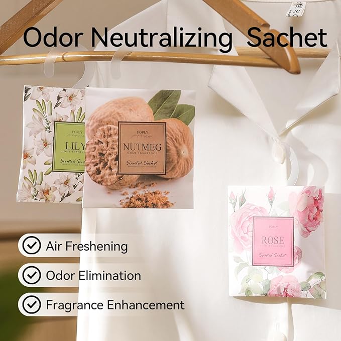 12 Pack Large Lemon Scented Sachets – Hanging Closet & Drawer Deodorizer & Air Freshener, Long-Lasting Aroma
