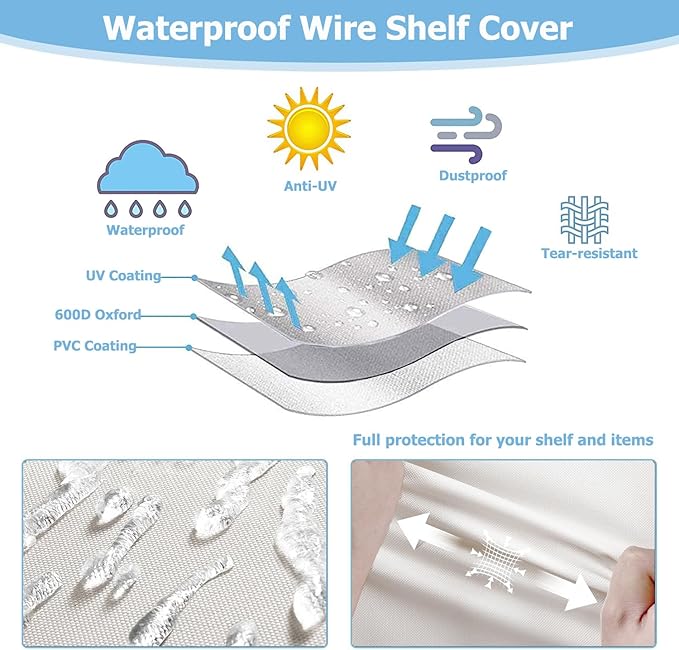 Rileytee Wire Shelf Cover,Heavy Duty 600D Dustproof Waterproof Shelf Covers for Wire Shelving,Outdoor Storage Rack Cover for Wire Rack with Zipper,White,36"W x 18"D x 72"H