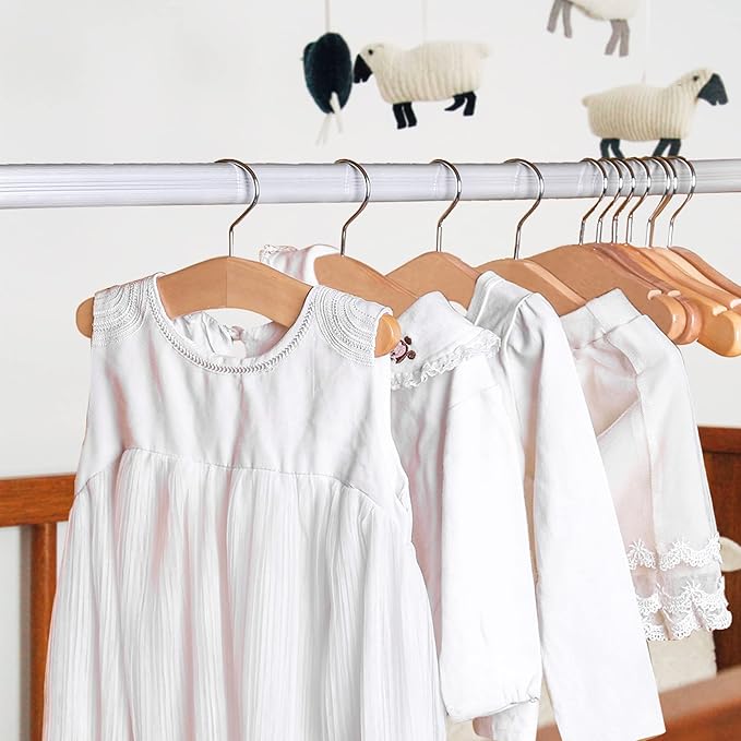 10pcs Children's Wooden Hangers - Natural Wooden Kids Coat Hangers (9.4 inches) for Baby Clothes Closet