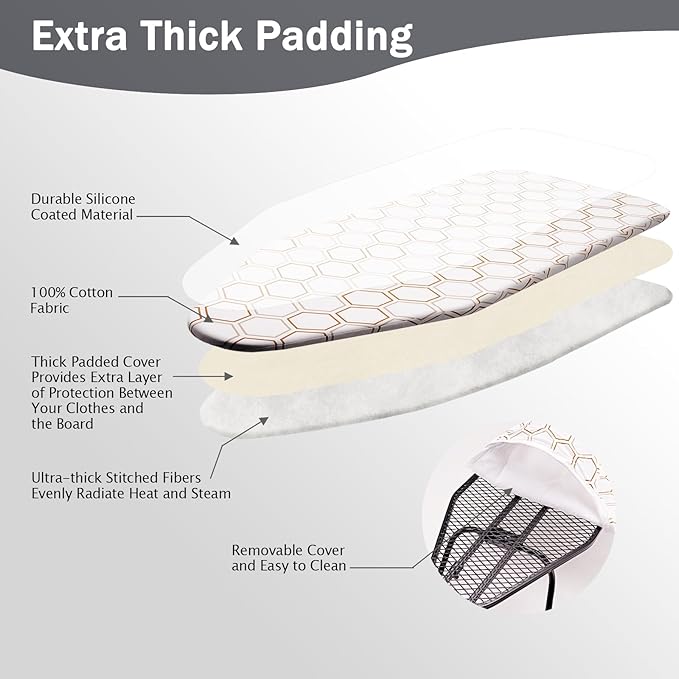 SheeChung Small Ironing Board Cover and Pad 12"x32",Tabletop Ironing Board Cover for Mini Ironing Board,Cotton Cover and Thick Padding,Elastic Cord,Heat Resistance (Ironing Board Not Included)