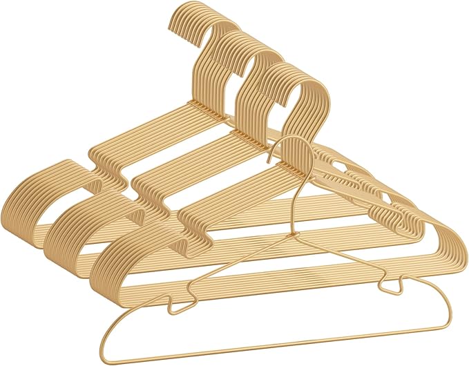 Gold Aluminum Clothes Hangers, 30 Pack 16.5 Inch Metal Shirt Hangers, Lightweight and Sturdy Heavy Duty Hangers for Suit Jackets and Dress Wedding Dresses Etc