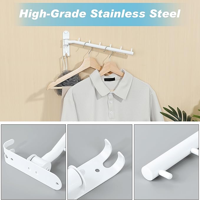 Alise Wall Mounted Drying Rack,Swivel Clothes Drying Rack Stainless Steel,Space Saving Clothes Hanger Rack,Heavty Duty Clothes Wall Drying Rack for Laundry Closet Bedroom/Bathroom,White
