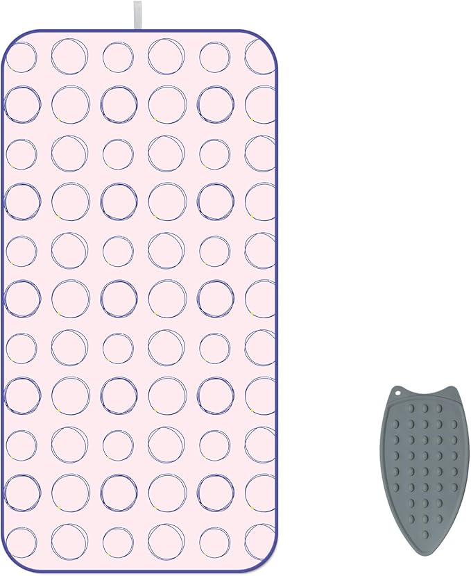 Foldable Ironing Mat, Portable Hanging Ironing Pad with Silicone Iron Rest, Heat Resistance Ironing Pad Cover for Washer, Dryer, Table Top, Countertop (Pink)