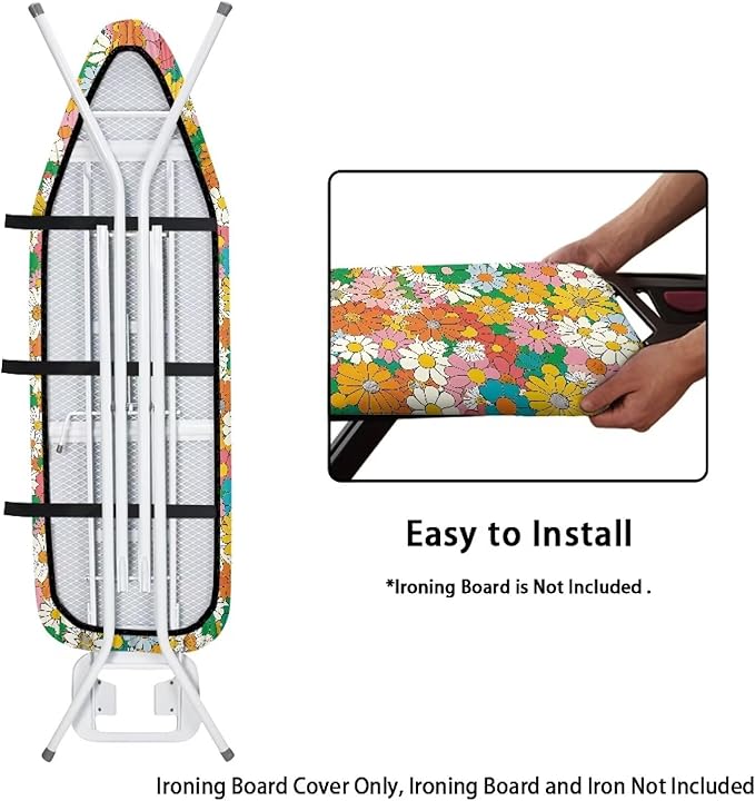 Hippie Flower Ironing Board Cover Christmas Full Size Scorch Resistant Padding Heat Reflective Iron Board Cover Elastic Edge Scorch and Stain Resistant Thick Padding