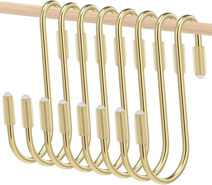 Hotop 36 Pcs Gold S Hooks for Hanging 2.4 Inch Heavy Duty S Shaped Hook Rack Metal Non Slip Hanger for Christmas Tree Stocking Kitchen Pot Utensils Closet Wire Bathroom Bedroom Pan Bag Towel Plant