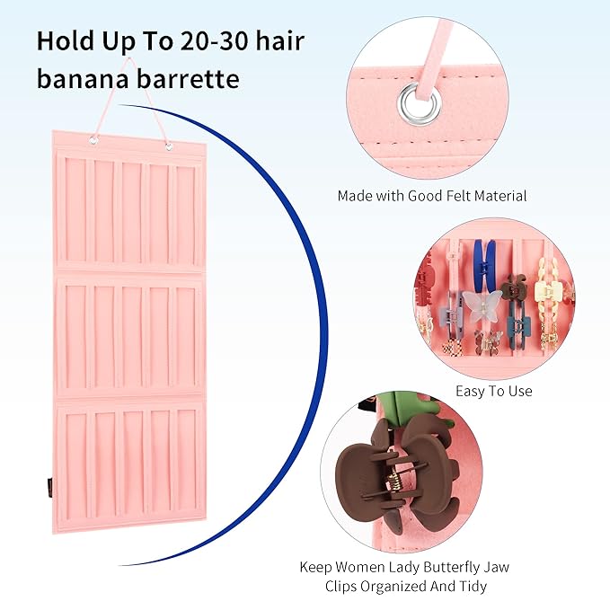 Hanging Claw Clips Holder for Women, Claw Hair Clips Storage Organizer for Lady, Hair Banana Barrettes and Butterfly Jaw Clip Display Stand Holder. (Pink)