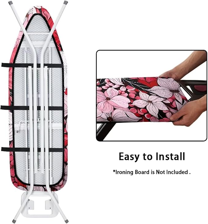 Flashideas Red Flower Ironing Board Cover with Hook and Loop Adjustable Fasteners Ironing Board Covers Protective Scorch Resistant Universal Fit Easy Install Clean