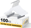 Quality 12-Inch Ultra Slim Kids Wooden Hangers – 100-Pack – Space Saving White Design with Nickel Swivel Hook – for Baby Clothes, Shirts & Dresses (White, Skirt/Blouse, 100 Pack)