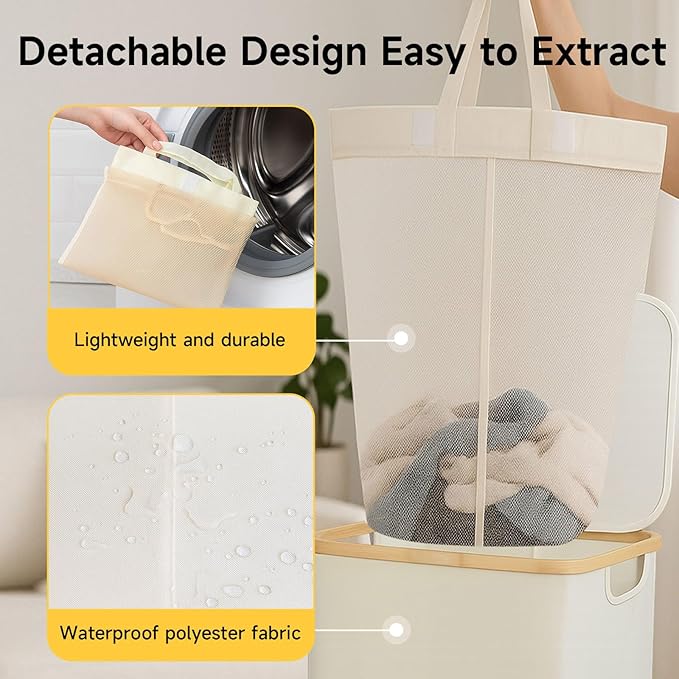 100L Extra Large Foldable Laundry Hamper with Lid - Dirty Clothing Hamper & Collapsible Basket, Portable Clothes Organizer for Home, Travel, Bathroom & Laundry Room, Beige