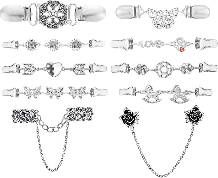 Vintage Sweater Clips Shawl Dresses Shirt Clips Retro Cardigan Collar Chain Clips Brooch Pins for Women