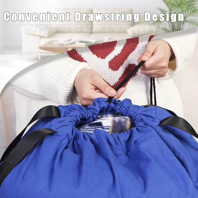 Sanlykate Large Canvas Cotton Laundry Bag with Drawstring & Handles, Heavy Duty Durable Dirty Clothes Organizer, Tear Resistant Hamper Liner Storage Bag, Travel Sack, 25.5 x 34inch - Royal Blue