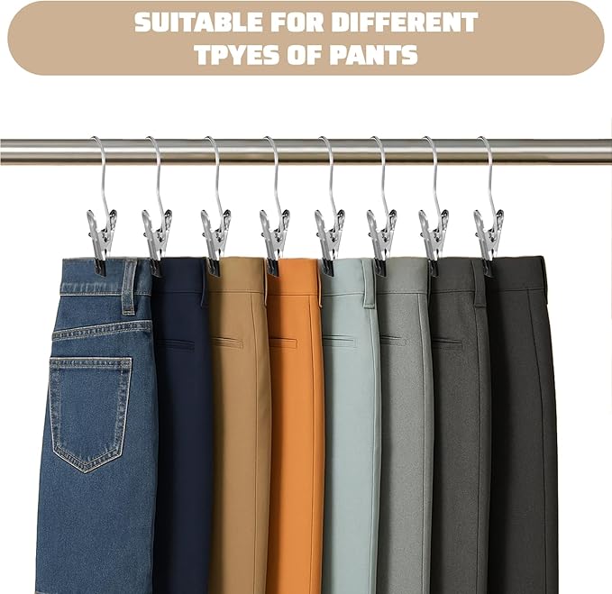 60pcs Hanger Clips Pants Hangers with Clip,Heavy Duty Legging Organizer for Closet Hanging Space Saving Metal Yoga Pants Hangers for Jeans,Shorts,Skirts,Hats