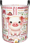 Personalized Farm Pig Laundry Basket For Baby Kids Boys Girls Adult Custom Hamper Basket With Name For Bathroom Bedrooms Collapsible Baby Laundry Basket, Dirty Clothes Hamper With Handles