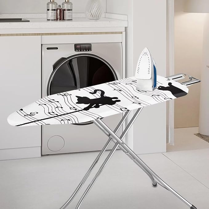 SEANATIVE Black Cat Ironing Board Cover Musical Notes Ironing Decor Accessories, Iron Pad Covers with Elastic Edge, Stretch Fit