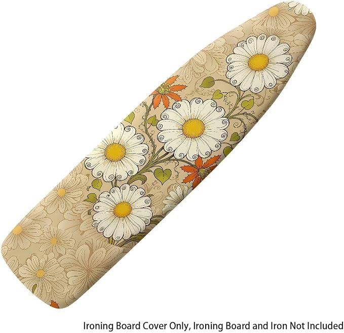 Daisy Print Ironing Board Cover and Pad Heat Reflective Stain Resistant Iron Board Cover with Padding Standard Size 15x54 Pressing Cloth for Ironing